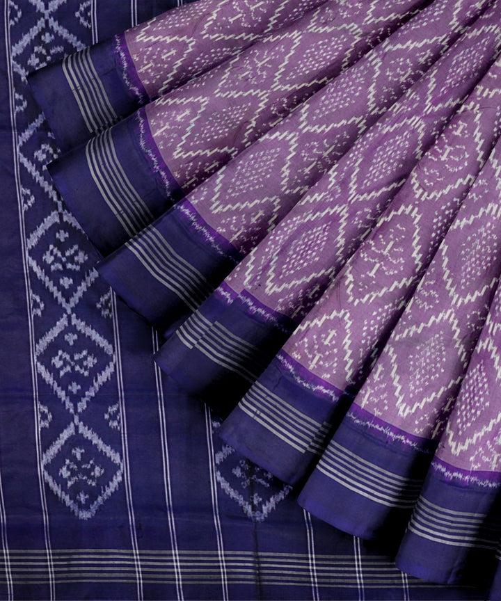 Mauve iris blue handwoven pochampally ikat silk saree