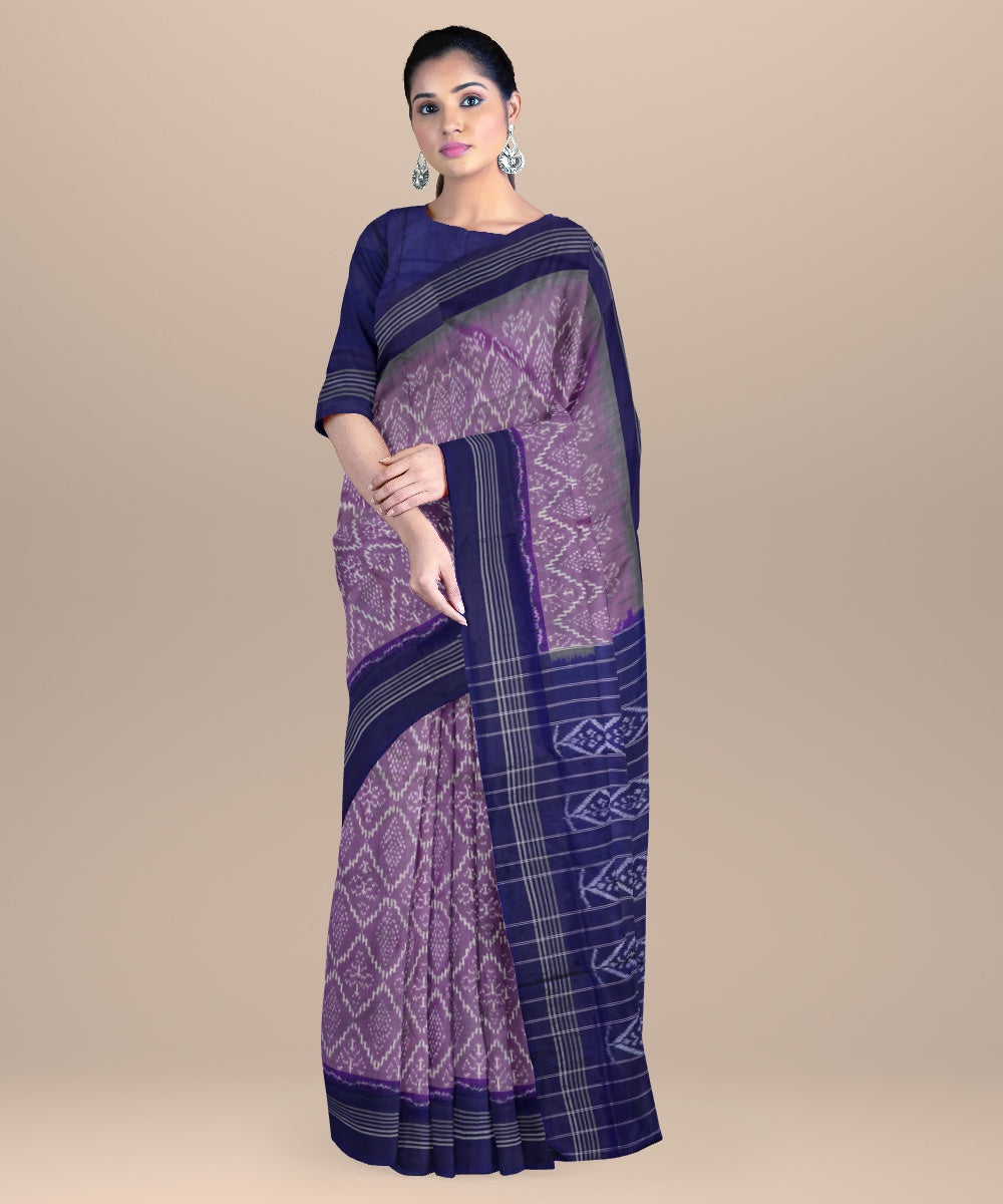 Mauve iris blue handwoven pochampally ikat silk saree