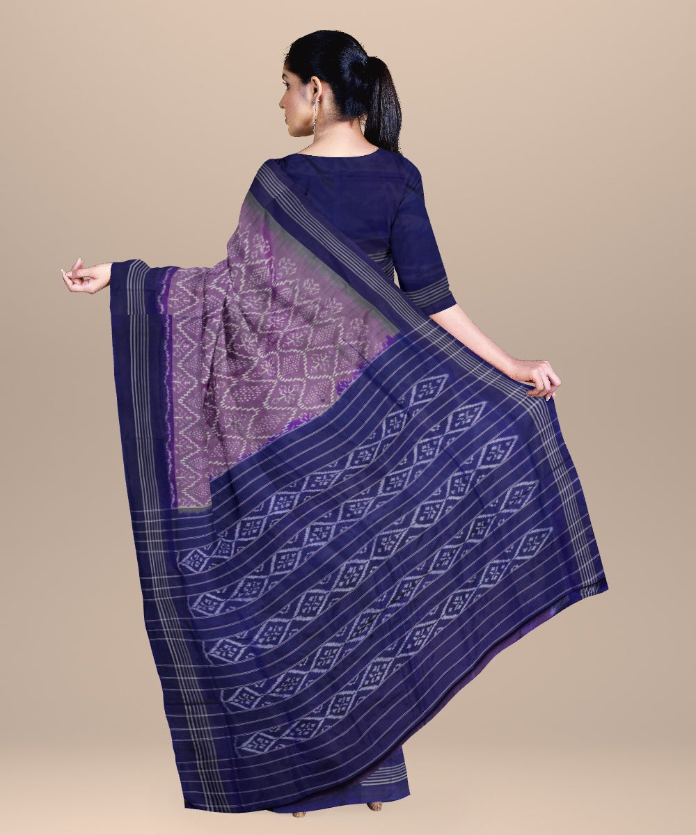 Mauve iris blue handwoven pochampally ikat silk saree