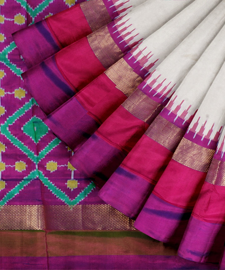 White multicolor handwoven pochampally ikat silk saree