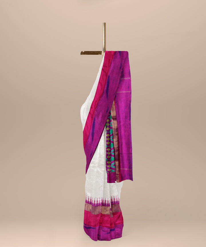 White multicolor handwoven pochampally ikat silk saree