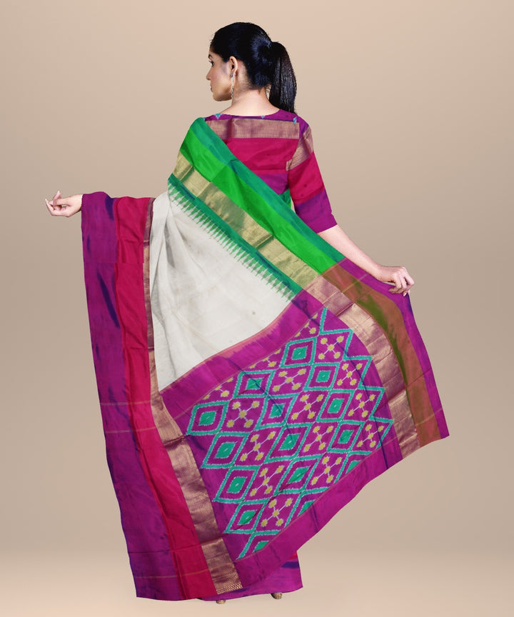 White multicolor handwoven pochampally ikat silk saree