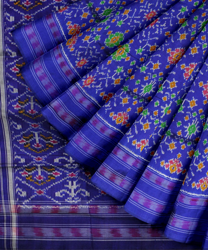 Navy blue multicolor handwoven pochampally ikat silk saree