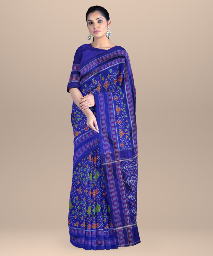 Navy blue multicolor handwoven pochampally ikat silk saree