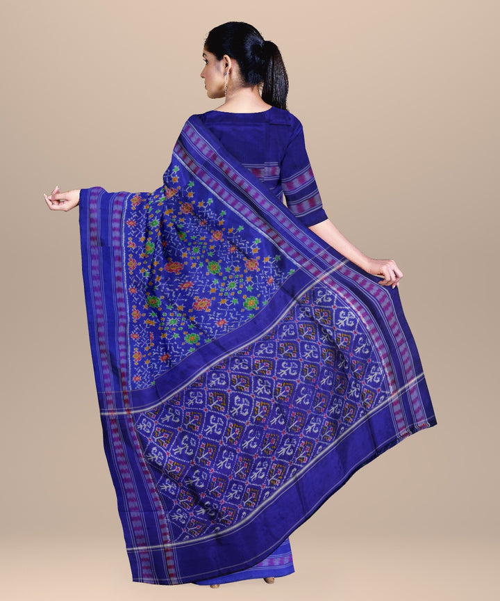 Navy blue multicolor handwoven pochampally ikat silk saree