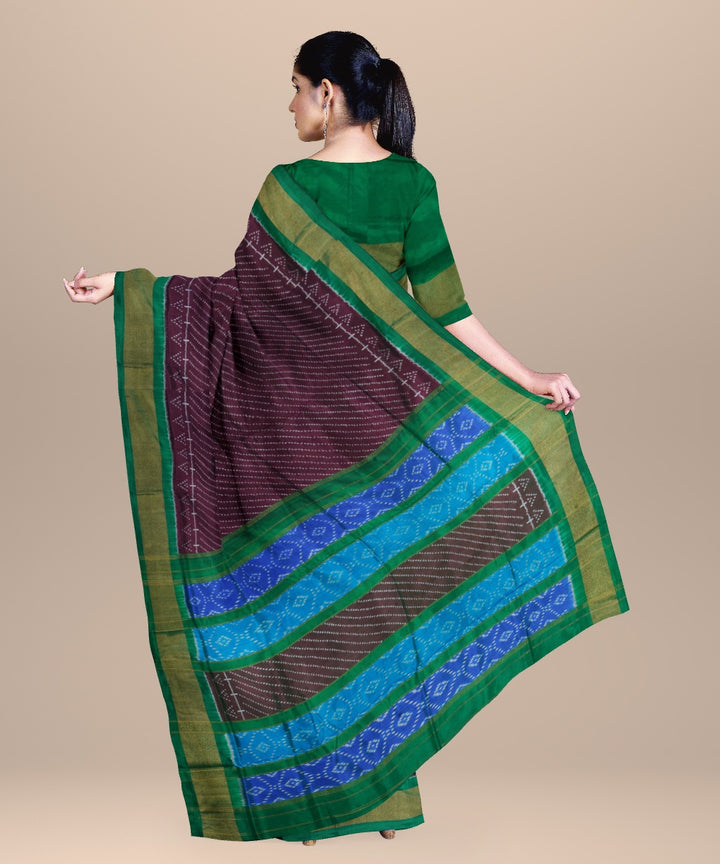 Wine maroon cyan blue handwoven pochampally ikat silk saree