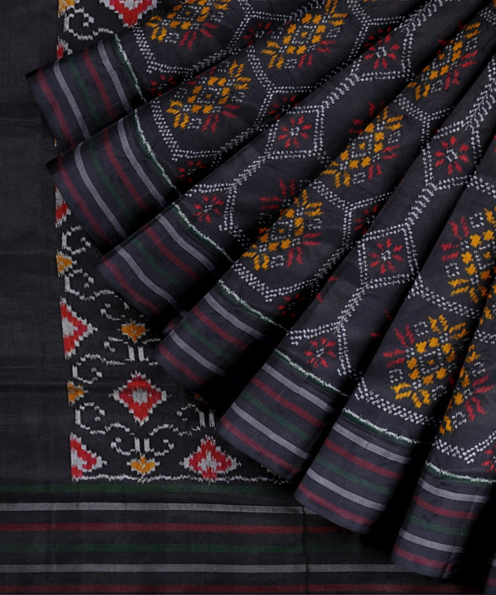 Black multicolor handwoven pochampally ikat silk saree