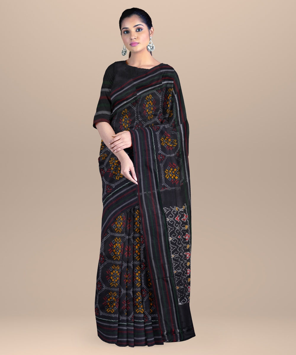 Black multicolor handwoven pochampally ikat silk saree