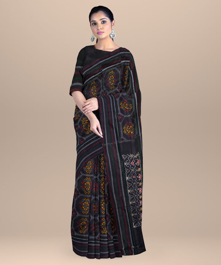 Black multicolor handwoven pochampally ikat silk saree