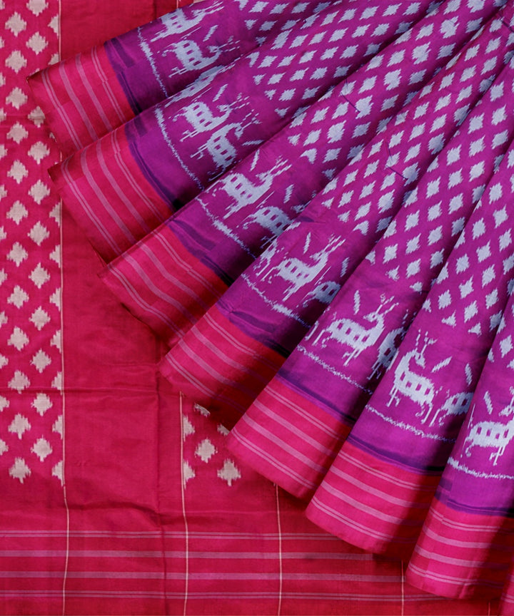 Byzantium raspberry handwoven pochampally ikat silk saree