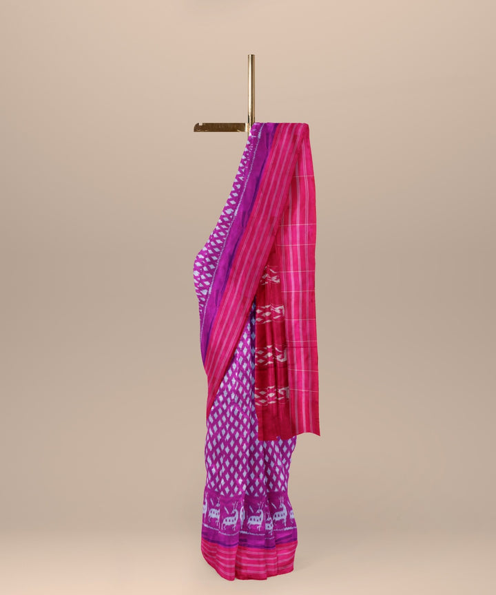 Byzantium raspberry handwoven pochampally ikat silk saree