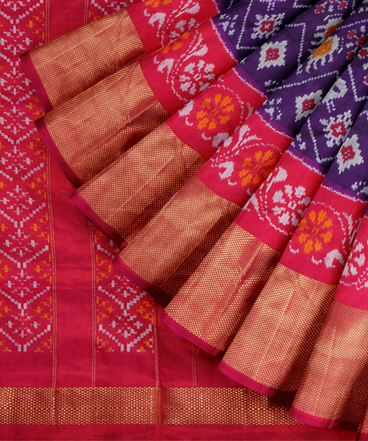 Midnight blue pink handloom pochampally ikat silk saree