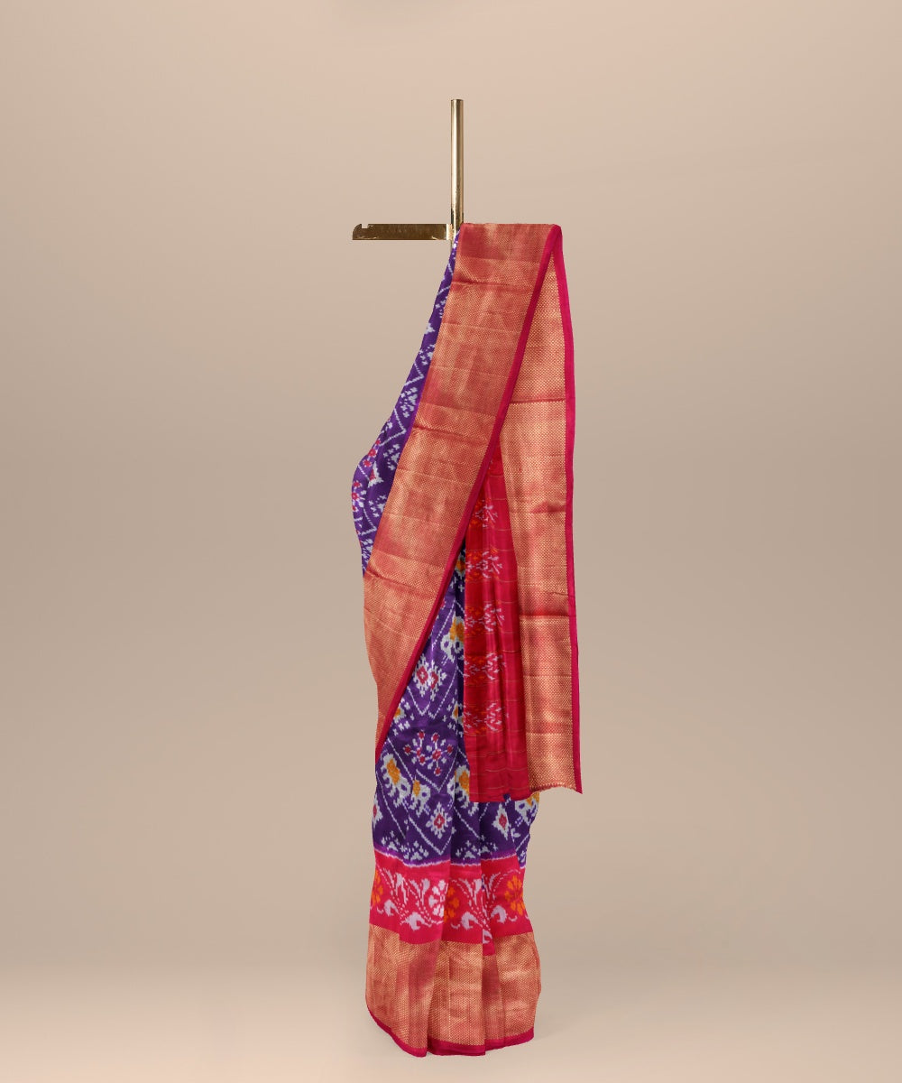 Midnight blue pink handloom pochampally ikat silk saree