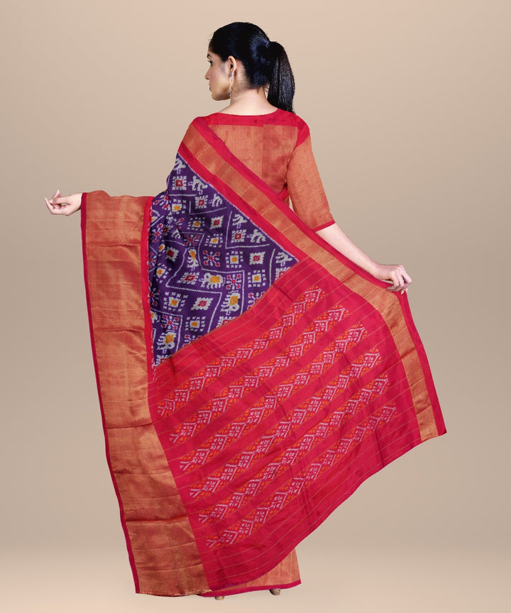 Midnight blue pink handloom pochampally ikat silk saree