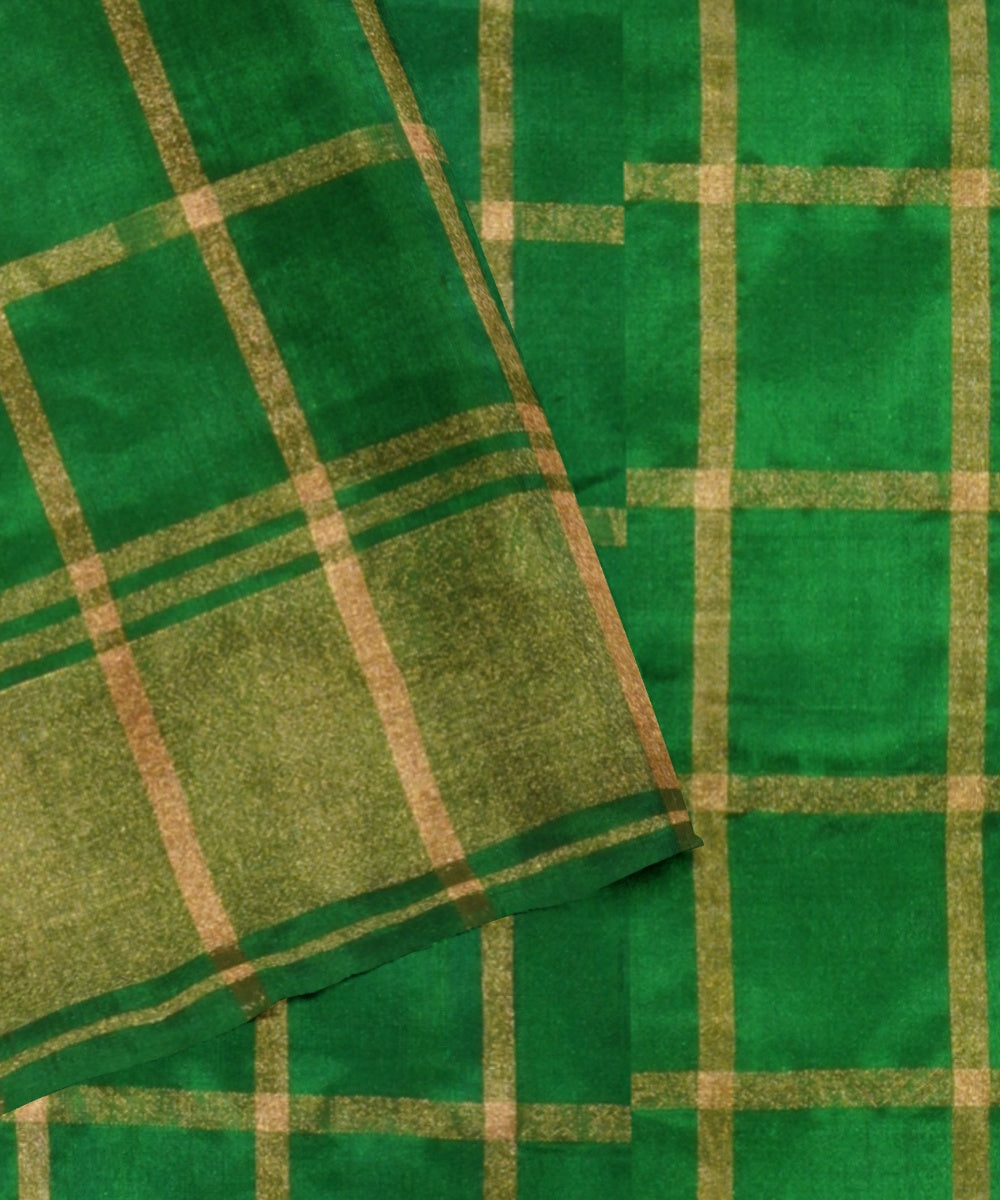 Grey forest green handwoven pochampally ikat silk saree