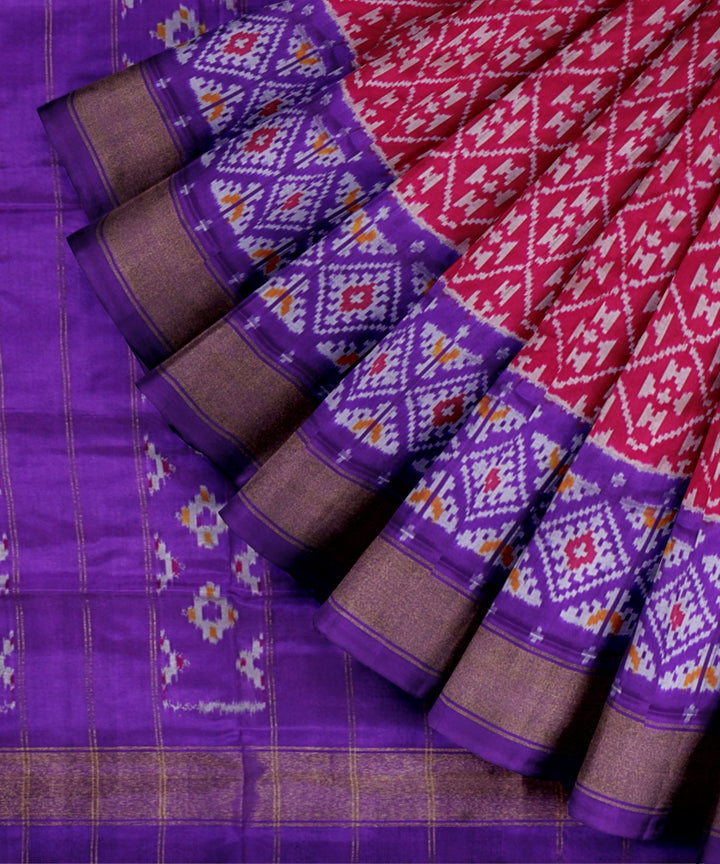 Red iris blue handwoven pochampally ikat silk saree