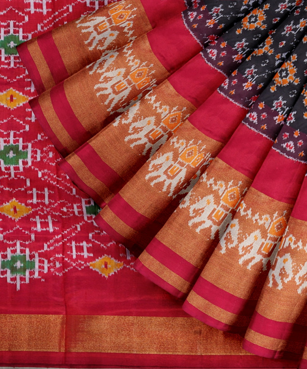 Multicolor red handwoven pochampally ikat silk saree