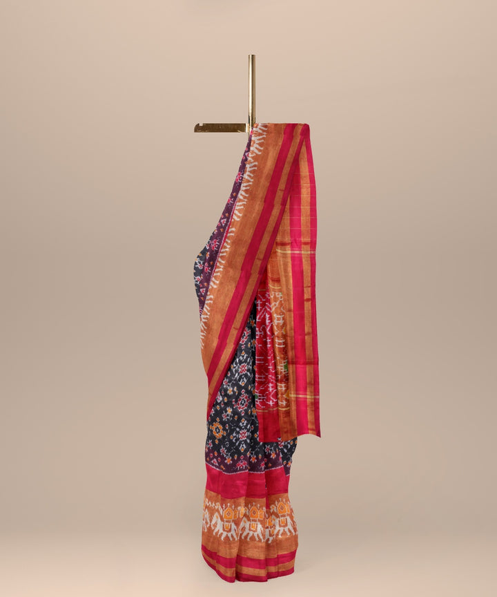 Multicolor red handwoven pochampally ikat silk saree