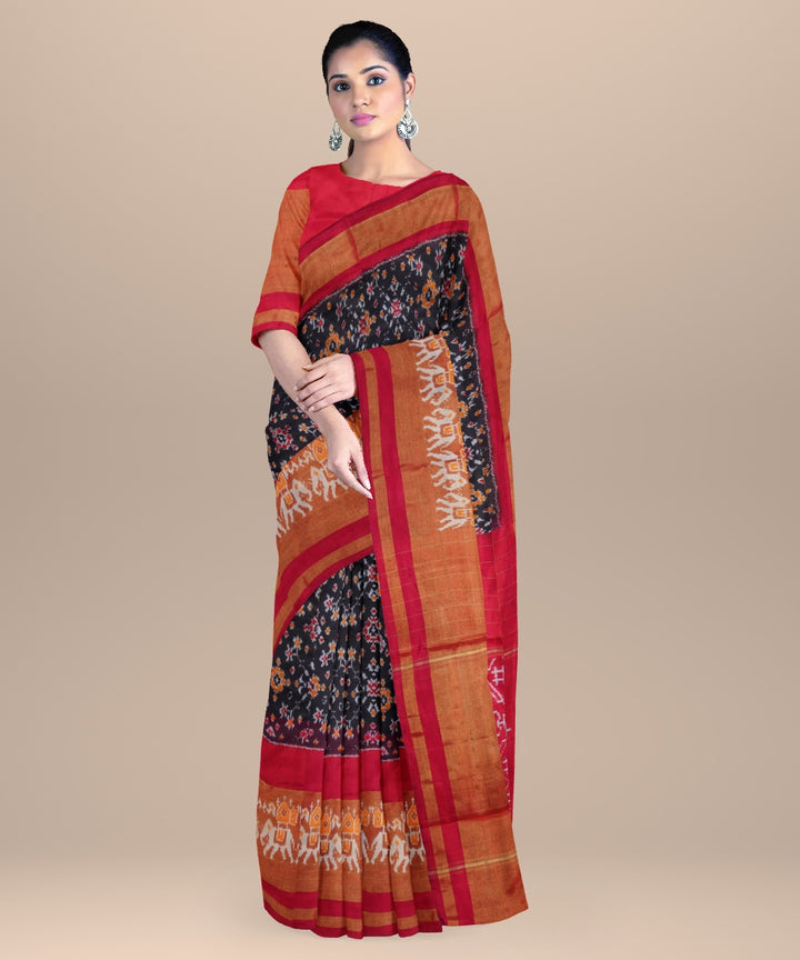 Multicolor red handwoven pochampally ikat silk saree