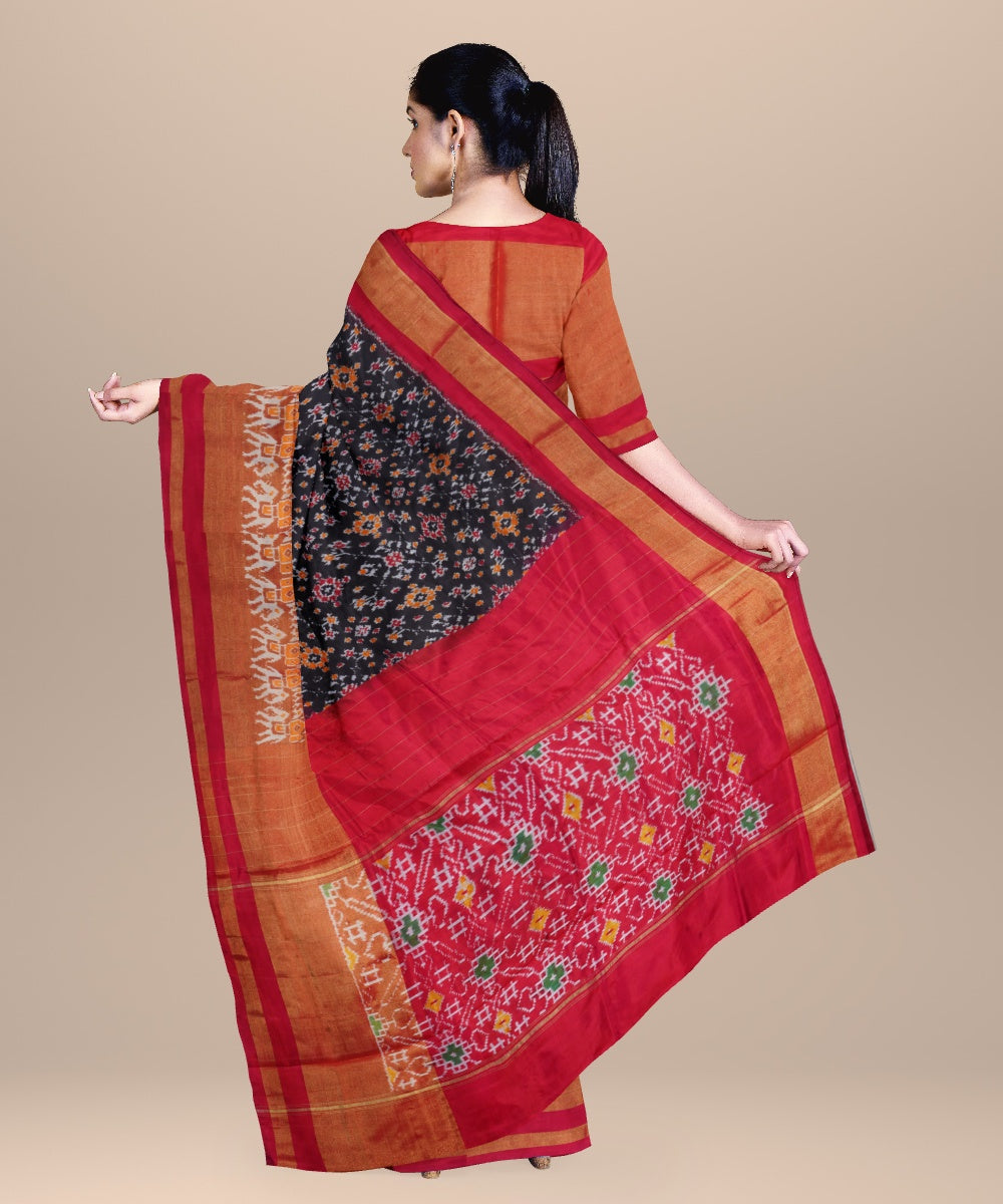 Multicolor red handwoven pochampally ikat silk saree