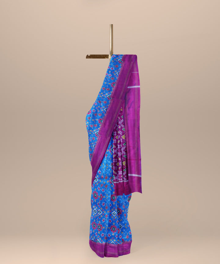 Bright blue bright purple handwoven pochampally ikat silk saree