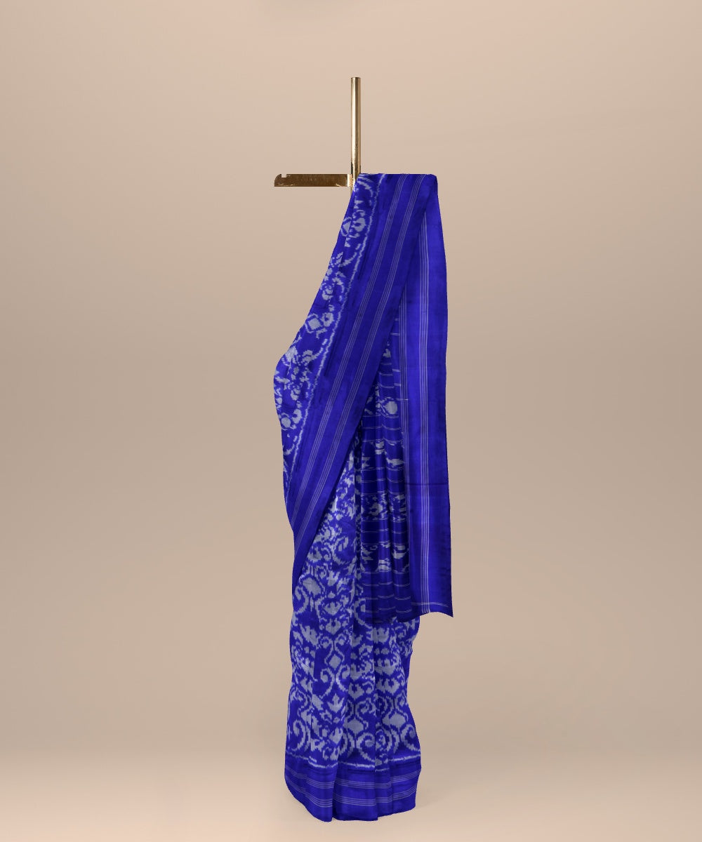 Dark blue offwhite handwoven pochampally ikat silk saree