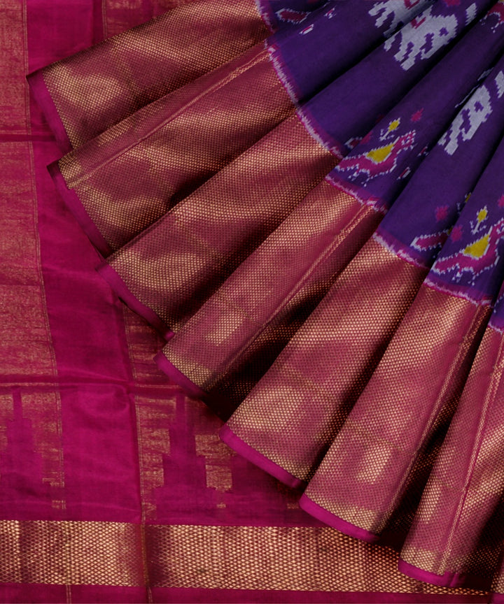 Midnight blue pink handwoven pochampally ikat silk saree
