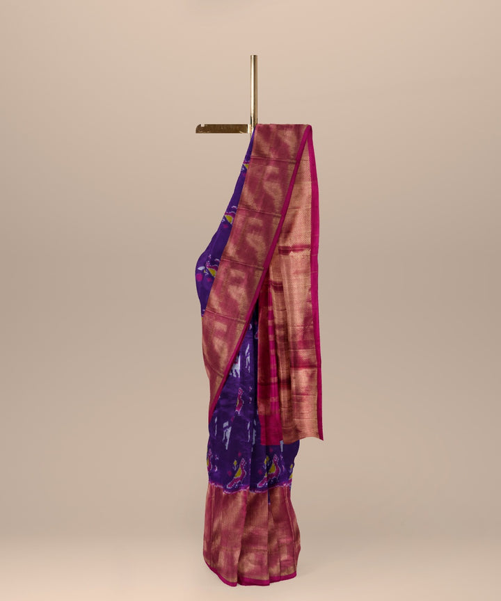 Midnight blue pink handwoven pochampally ikat silk saree