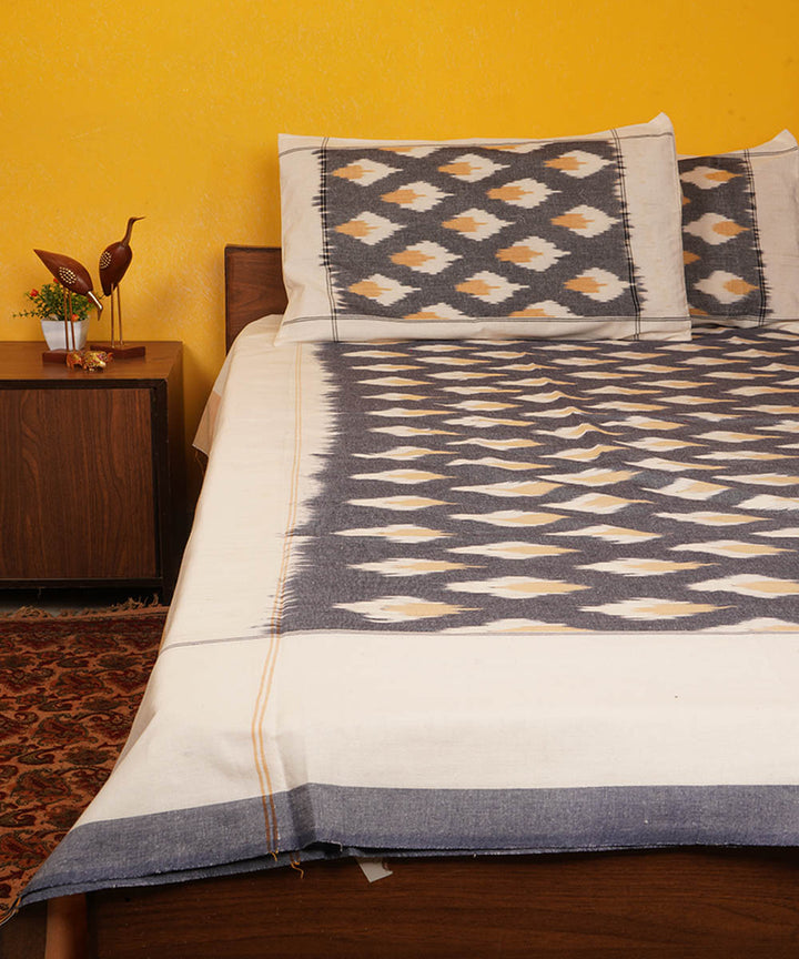 Blueish grey handloom pochampally ikat cotton double bedsheet