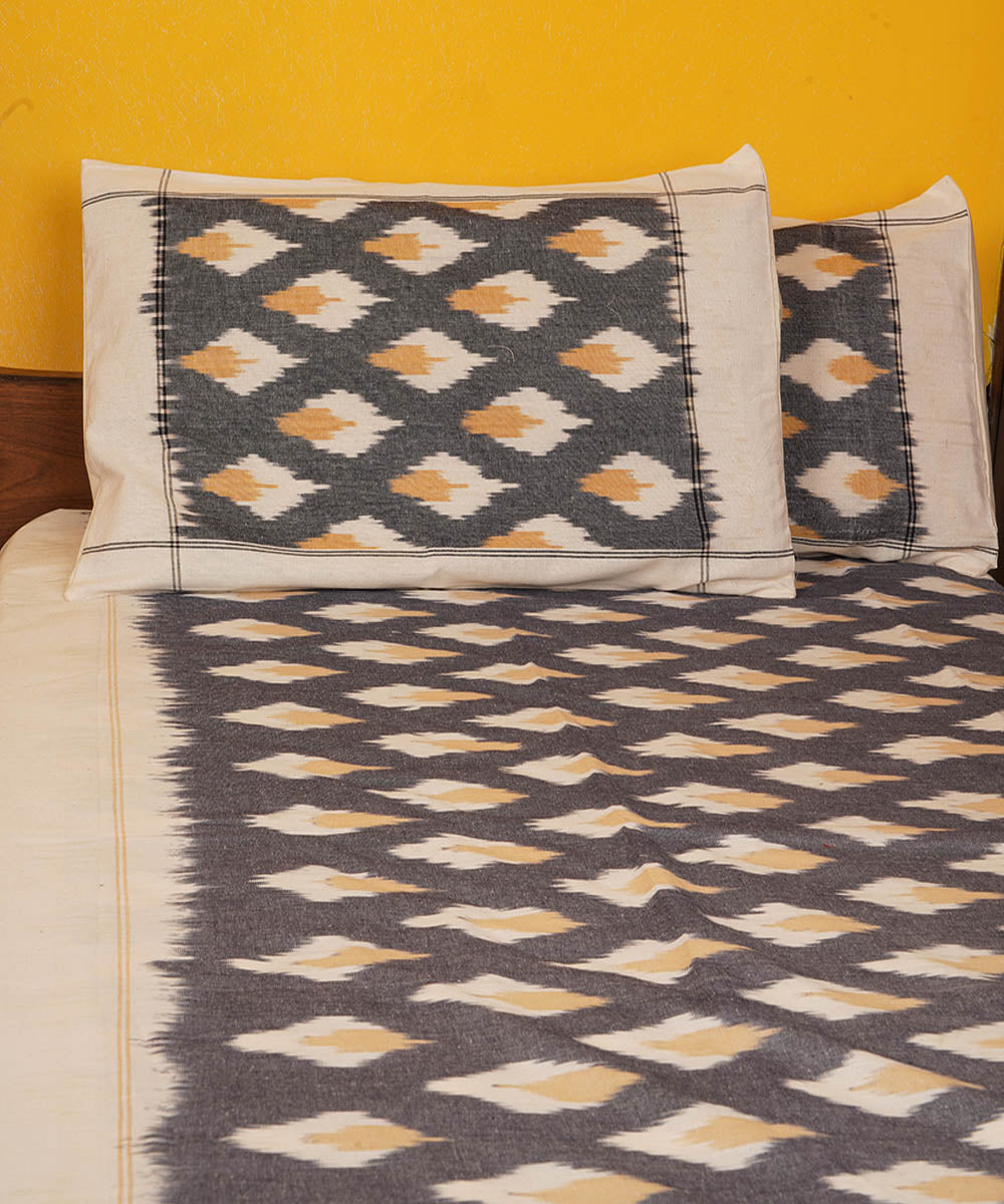 Blueish grey handloom pochampally ikat cotton double bedsheet