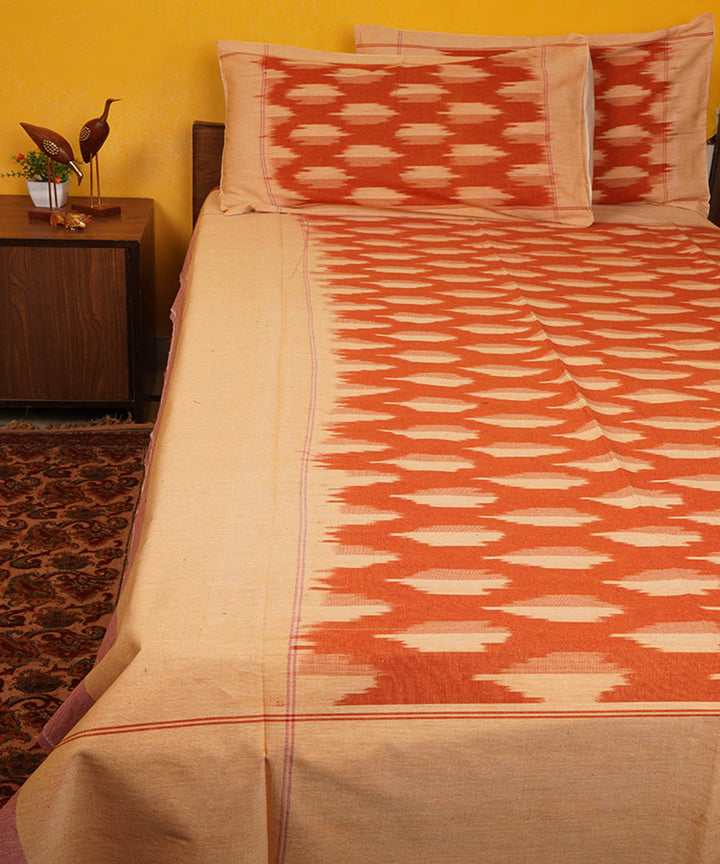 Orange handloom pochampally ikat cotton double bedsheet