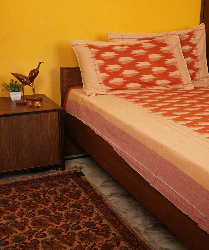 Orange handloom pochampally ikat cotton double bedsheet