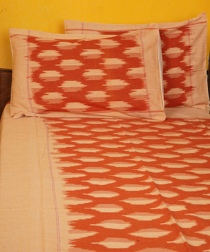 Orange handloom pochampally ikat cotton double bedsheet