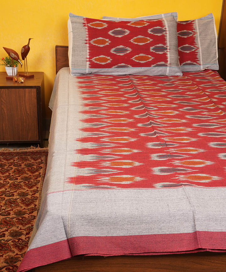 Deep red handloom pochampally ikat cotton double bedsheet