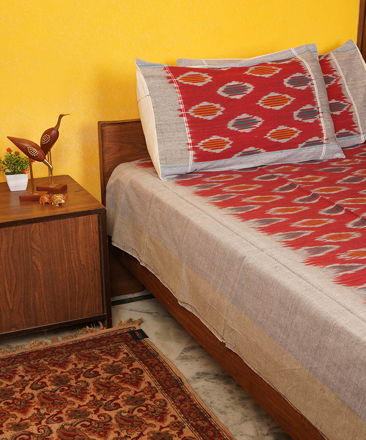 Deep red handloom pochampally ikat cotton double bedsheet