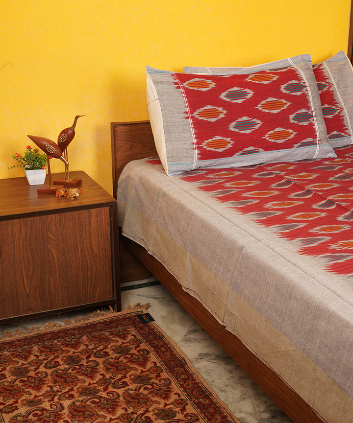 Deep red handloom pochampally ikat cotton double bedsheet