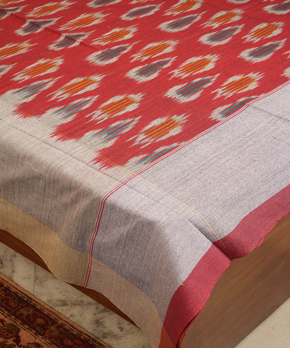 Deep red handloom pochampally ikat cotton double bedsheet