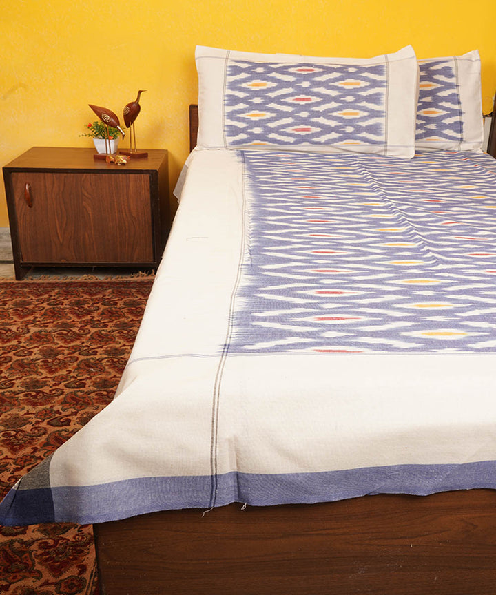 Light blue handloom pochampally ikat cotton bedsheet