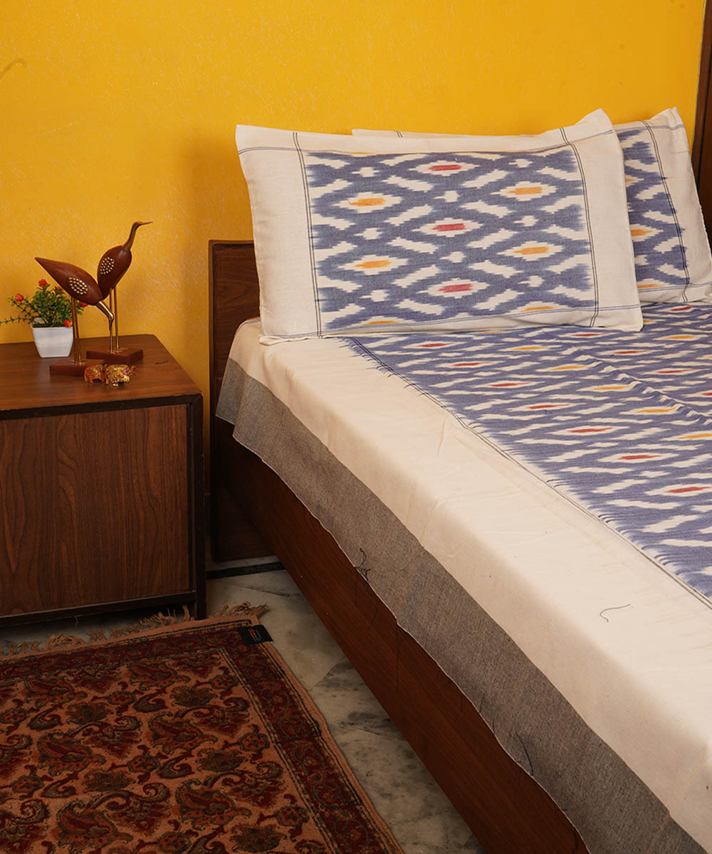 Light blue handloom pochampally ikat cotton bedsheet