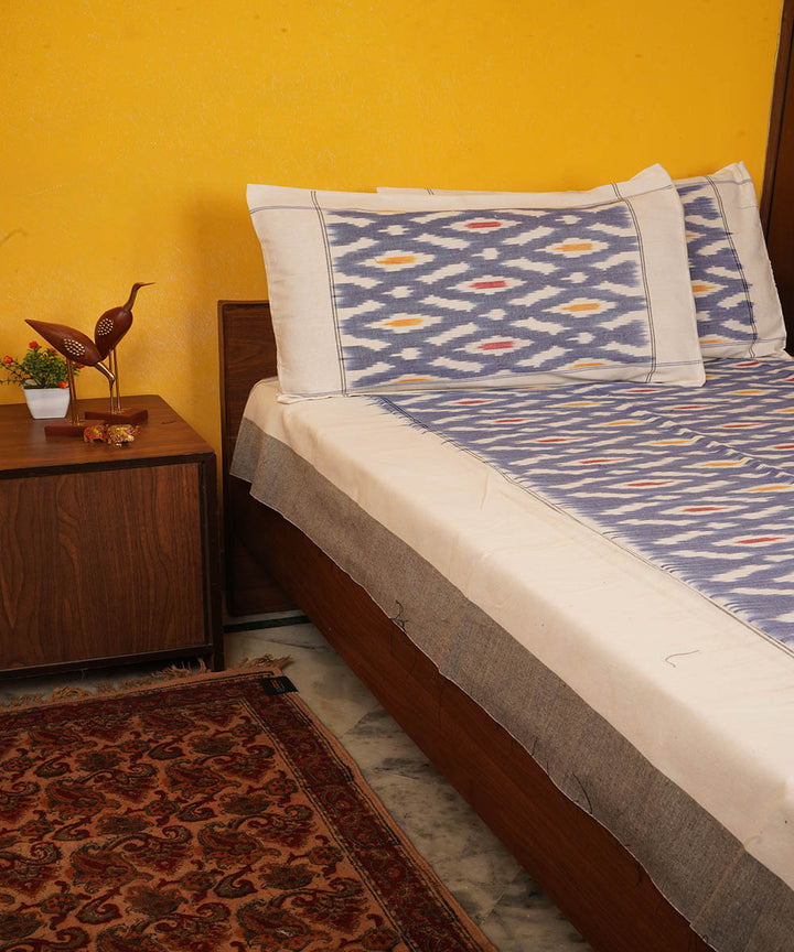 Light blue handloom pochampally ikat cotton bedsheet