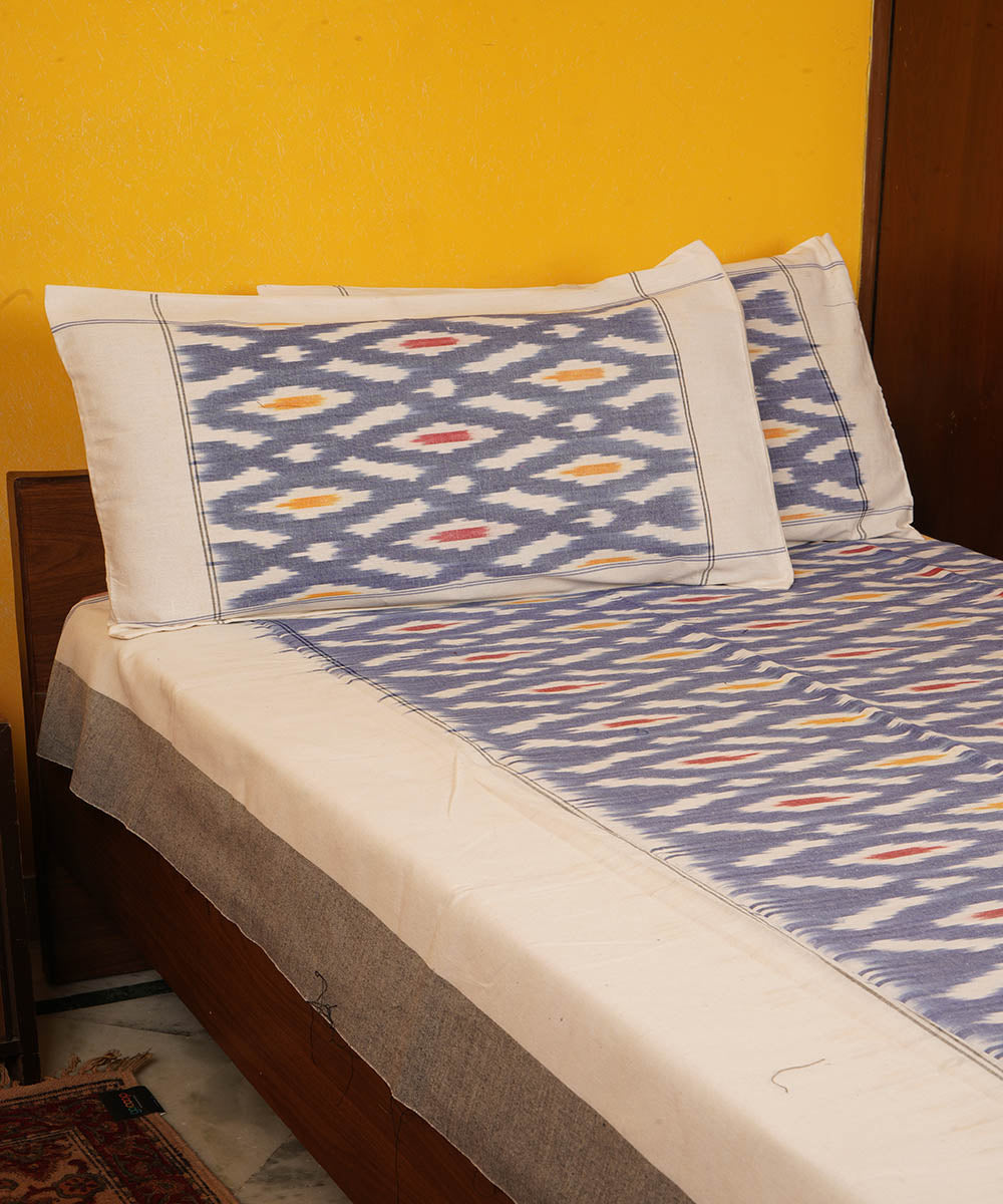 Light blue handloom pochampally ikat cotton bedsheet