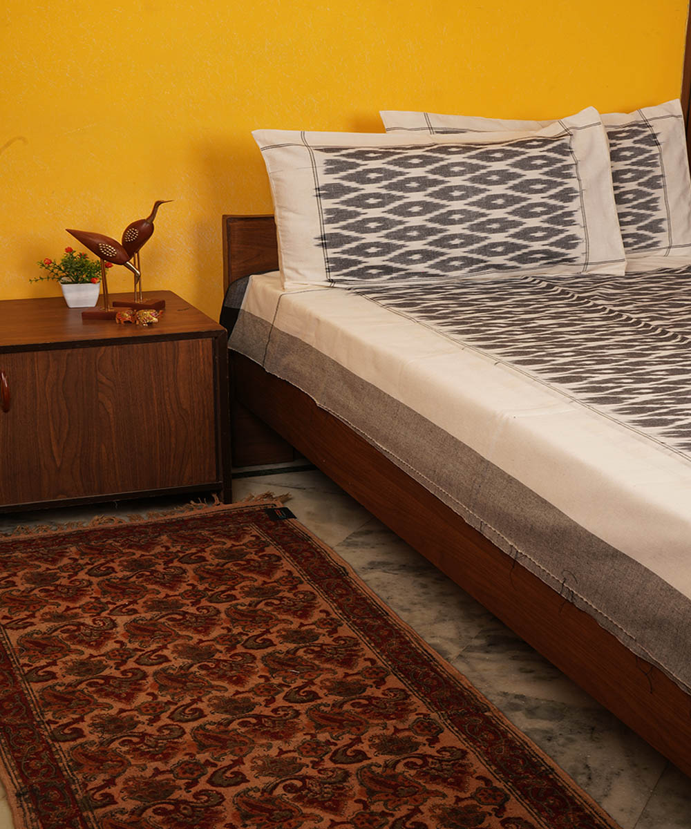 Grey handloom pochampally ikat cotton bedsheet