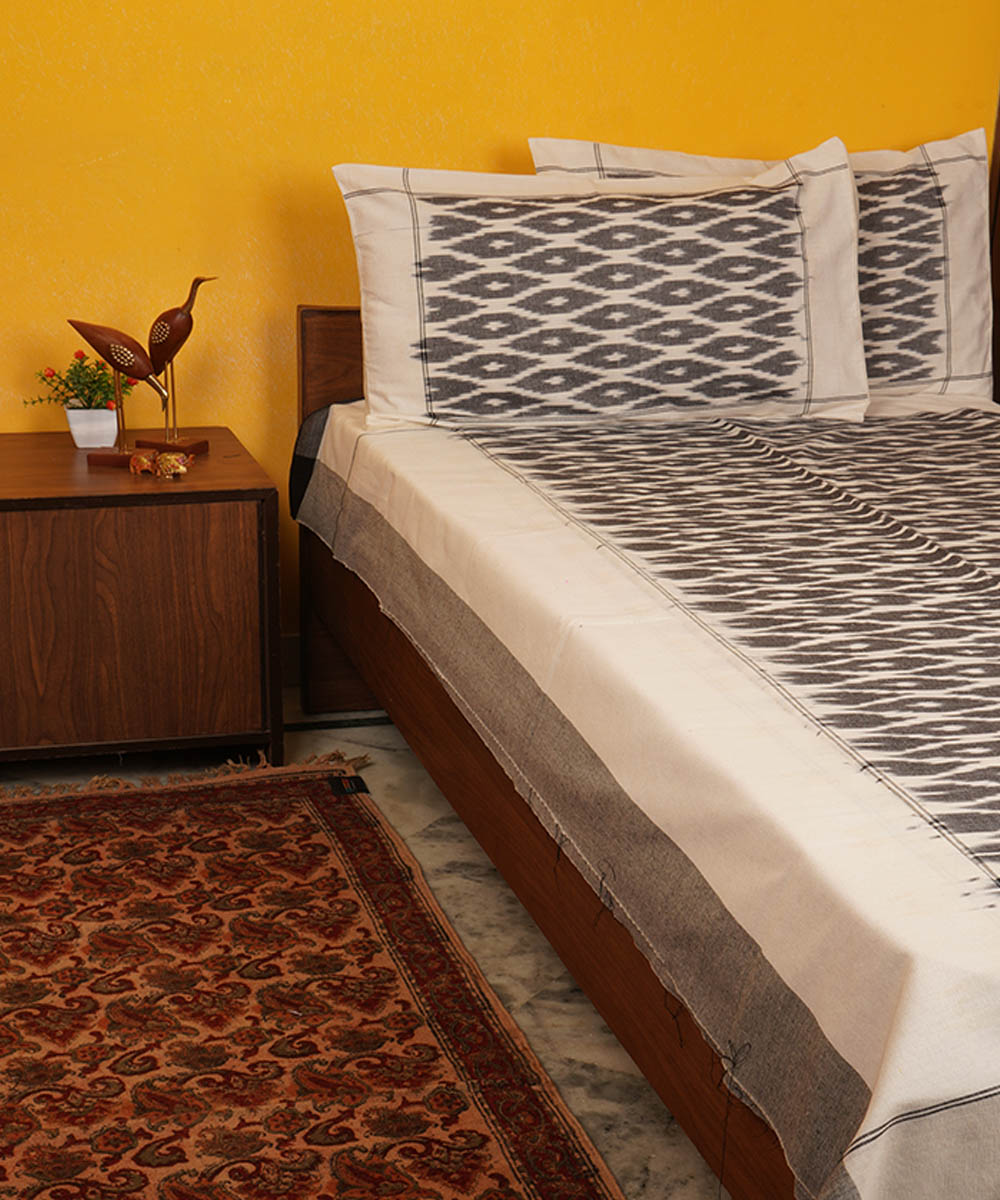 Grey handloom pochampally ikat cotton bedsheet