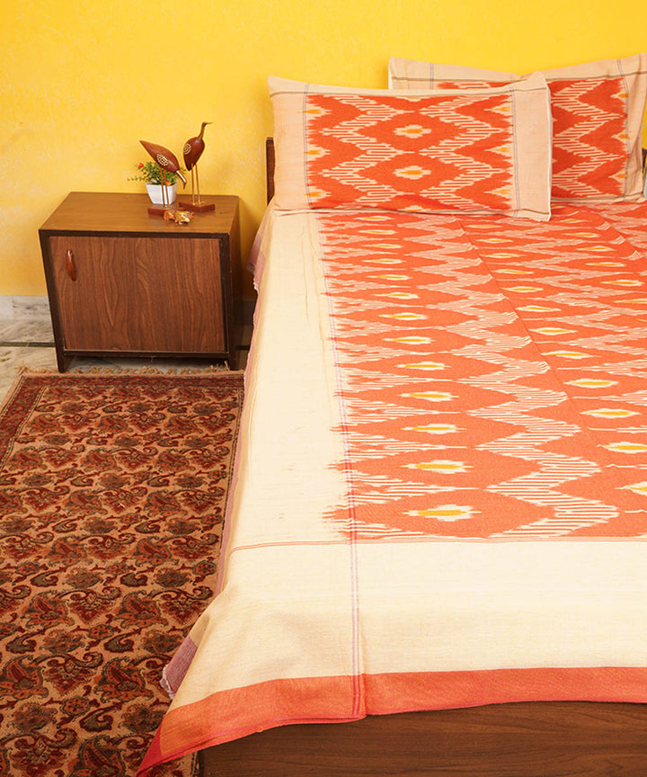 Orange handloom pochampally cotton ikat bedsheet