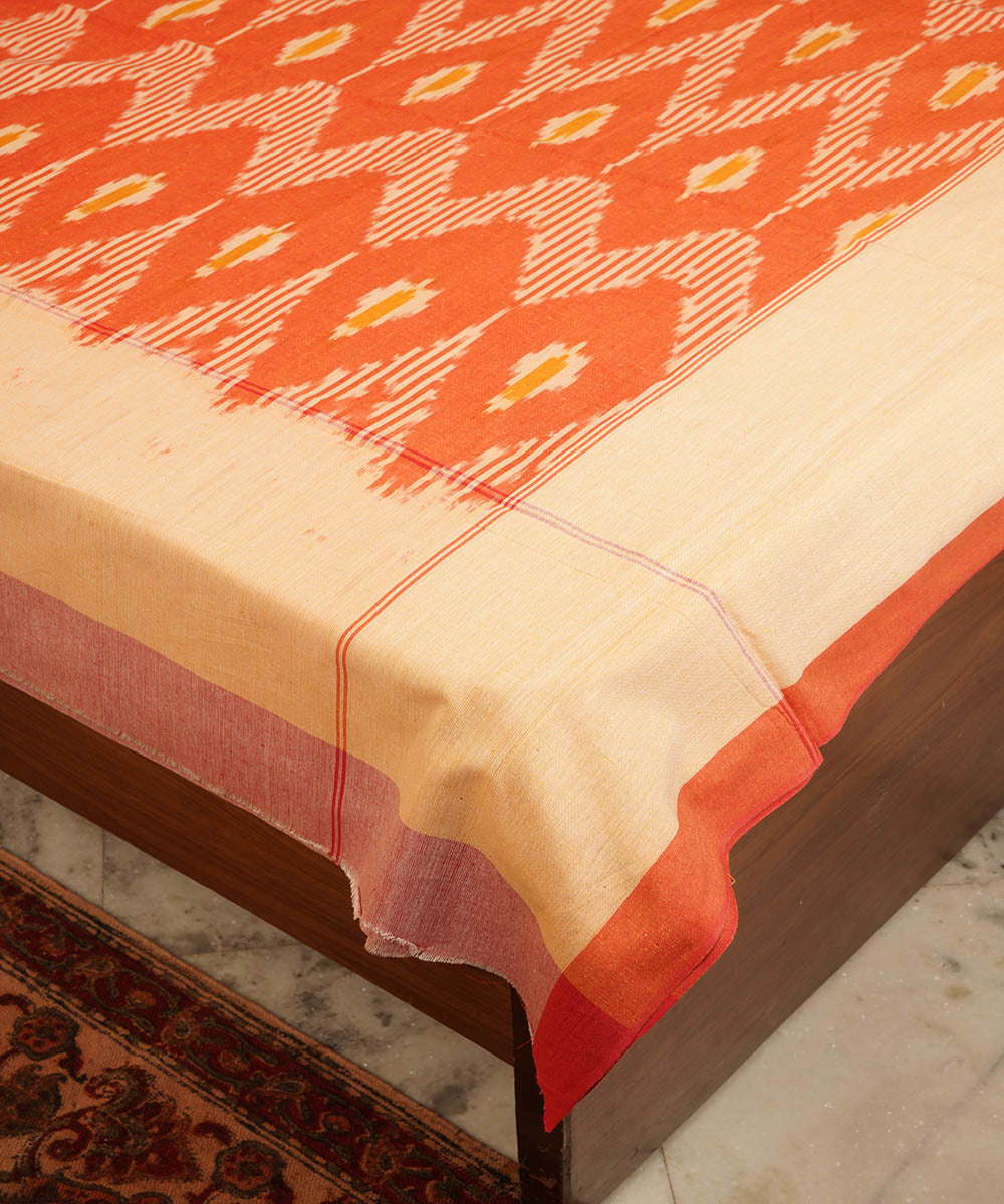 Orange handloom pochampally cotton ikat bedsheet