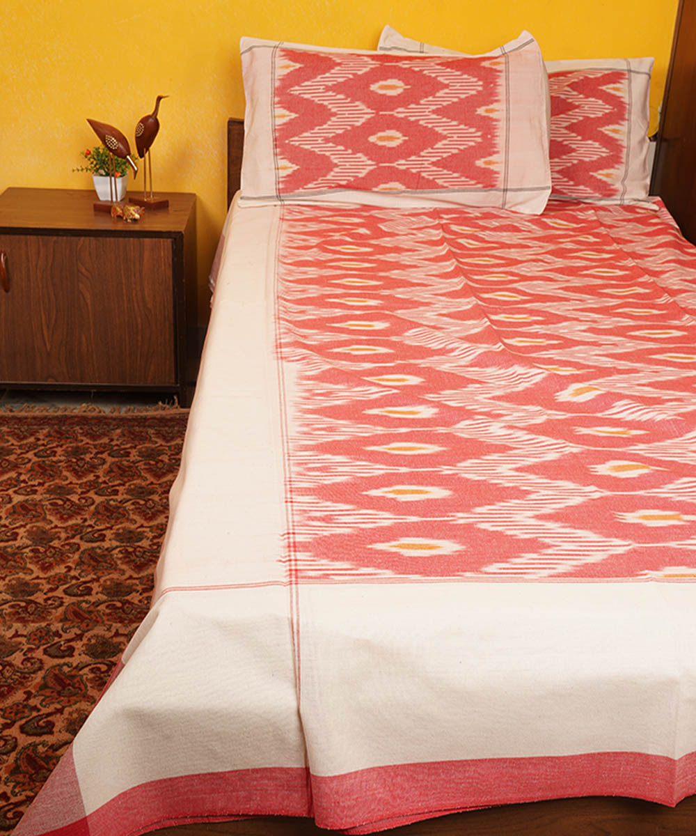 Pink handwoven pochampally cotton double bedsheet