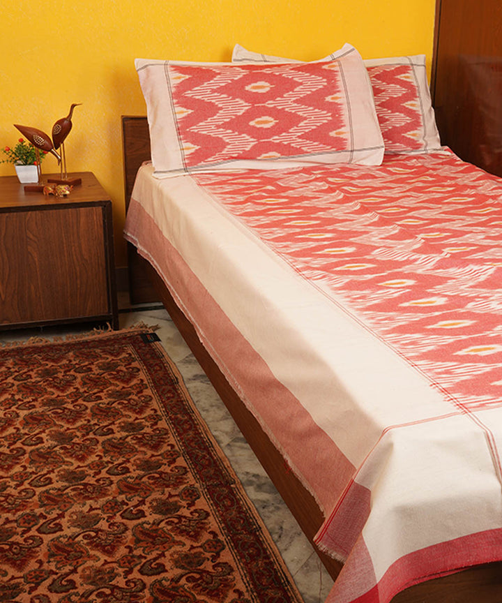 Pink handwoven pochampally cotton double bedsheet