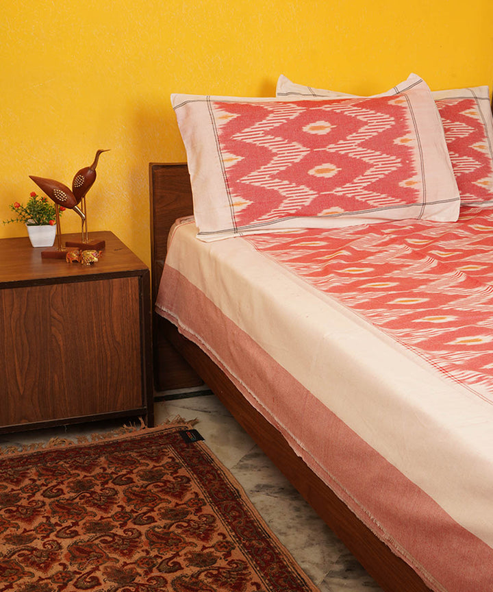 Pink handwoven pochampally cotton double bedsheet