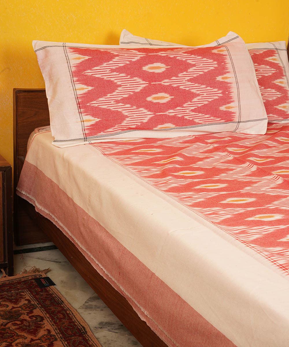 Pink handwoven pochampally cotton double bedsheet