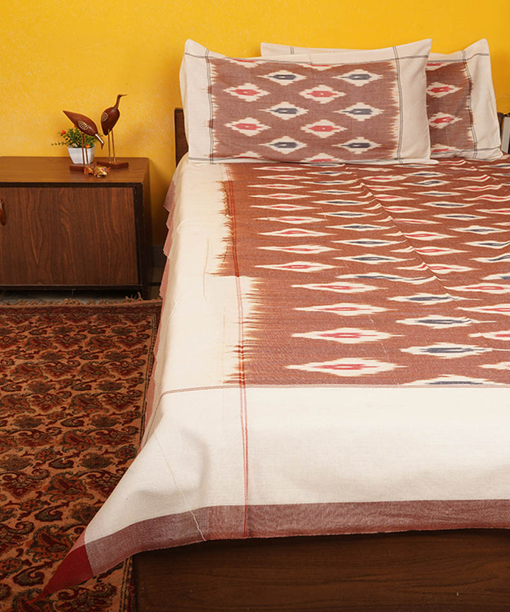 Light brown handloom pochampally ikat cotton bedsheet